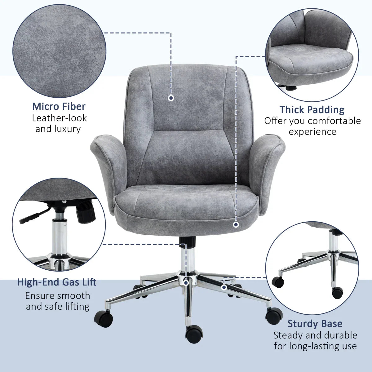 Swivel Computer Office Chair Mid Back Desk Chair for Home, Light Grey - Bert Joseph 