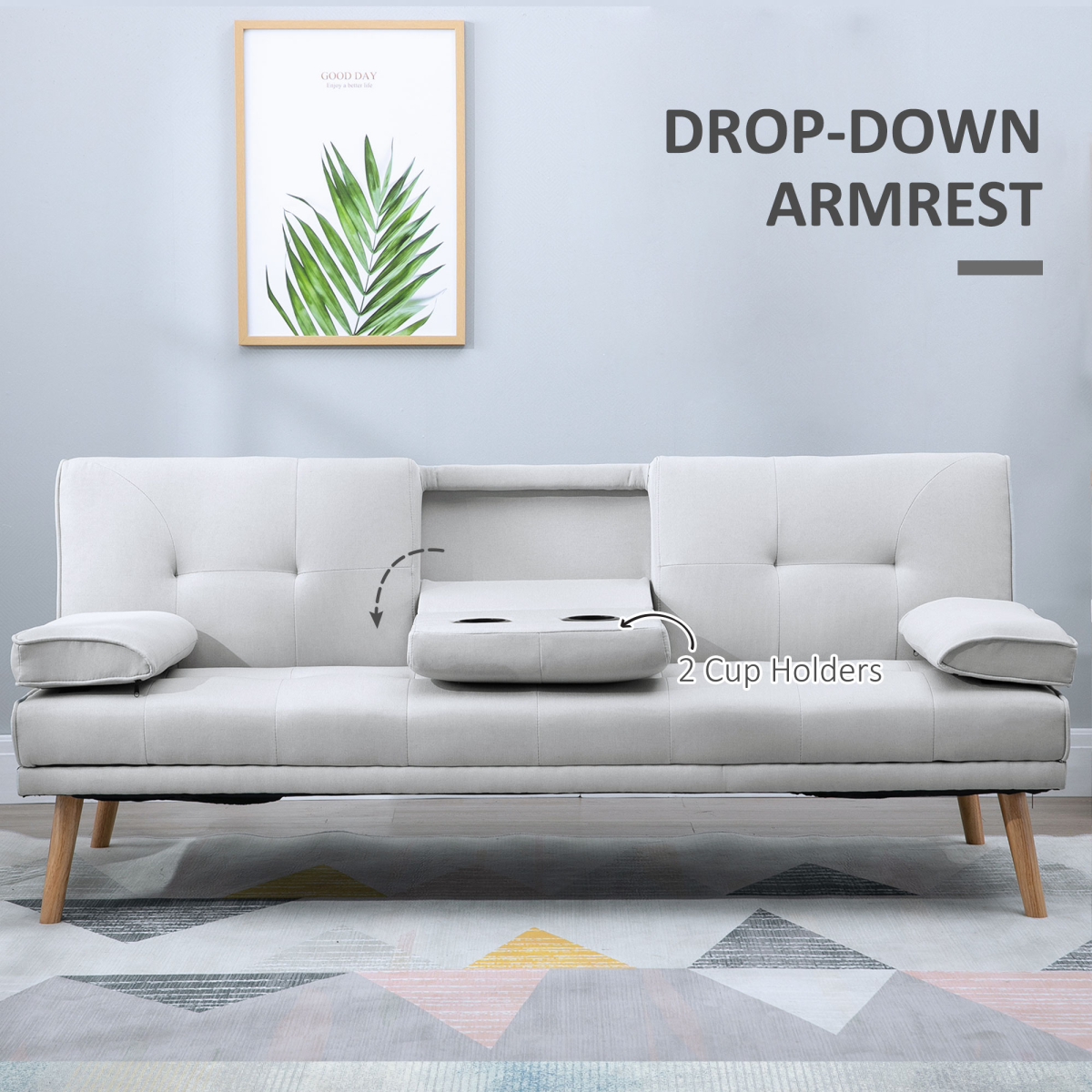 HOMCOM 3 Seater Sofa Bed Scandi Style Recliner Adjustable Back Middle Table - Bert Joseph 