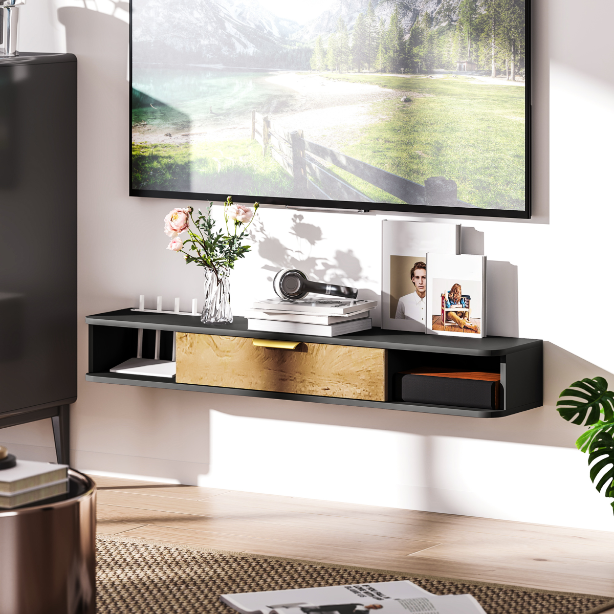 HOMCOM 120 cm Floating TV Unit with Storage Entertainment Media Console Grey