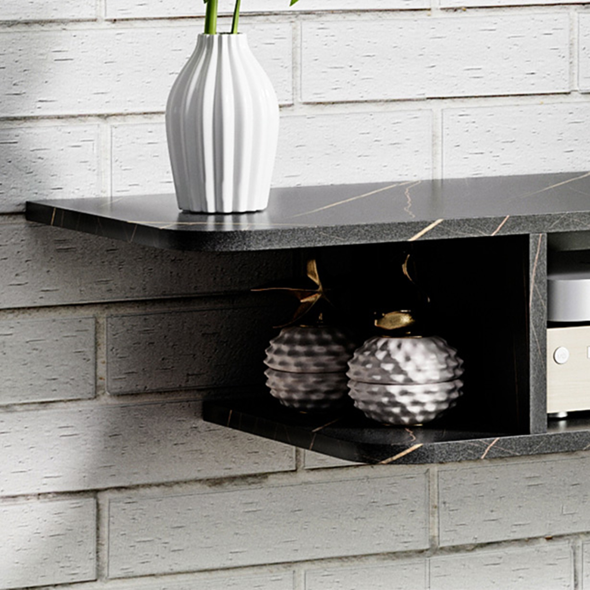Floating TV Unit Stand Wall Mount Media Console with Storage Shelf, Black