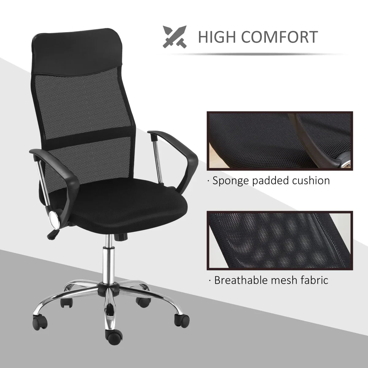 Executive Office Chair High Back Mesh Chair Seat Office Desk Chairs, Black - Bert Joseph 