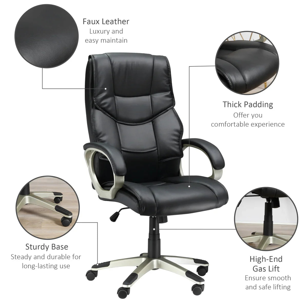 Executive Computer Office Desk Chair PU Leather Swivel Chairs High Back - Bert Joseph 