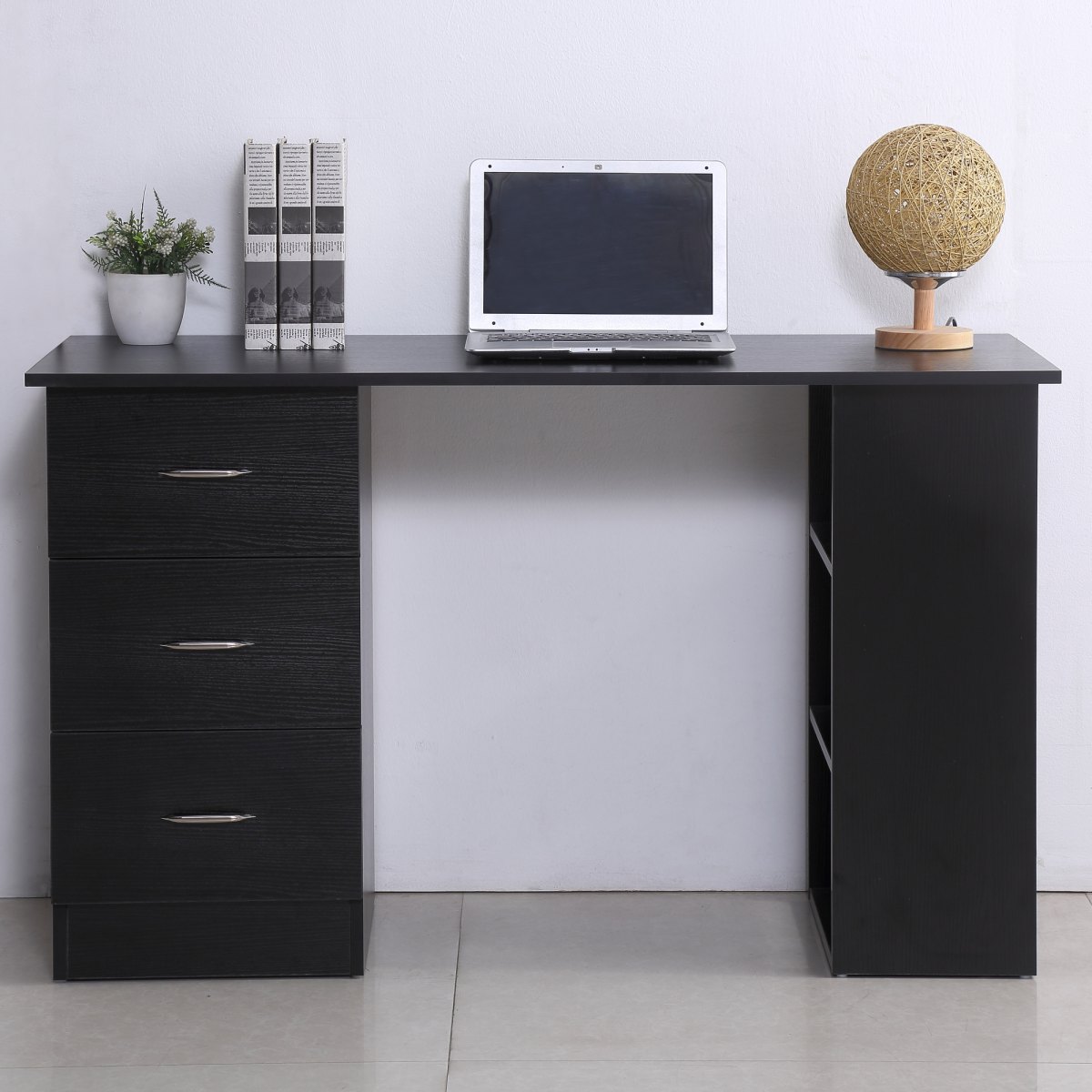 120cm Computer Desk PC Table Workstation w/ 3 Shelf & Drawers Black