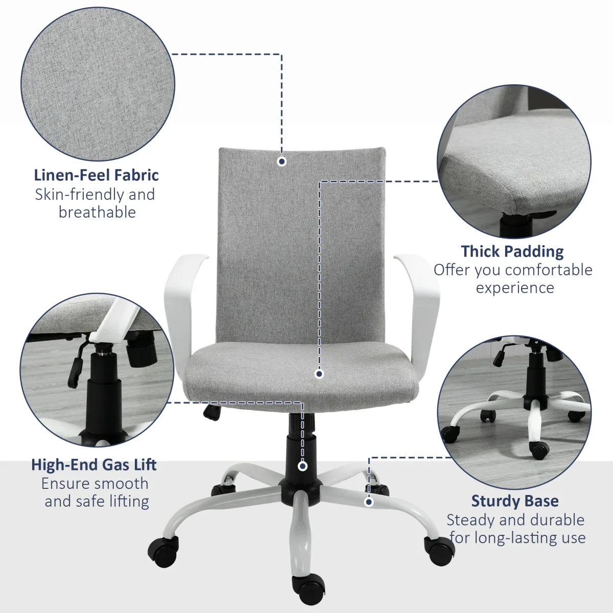 Office Chair Linen Swivel Computer Desk Chair Home Study Task Chair, Light Grey - Bert Joseph 