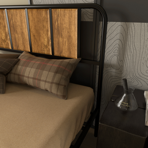 Double Bed Frame Steel Bed Base with Headboard 145 x 199cm Brown