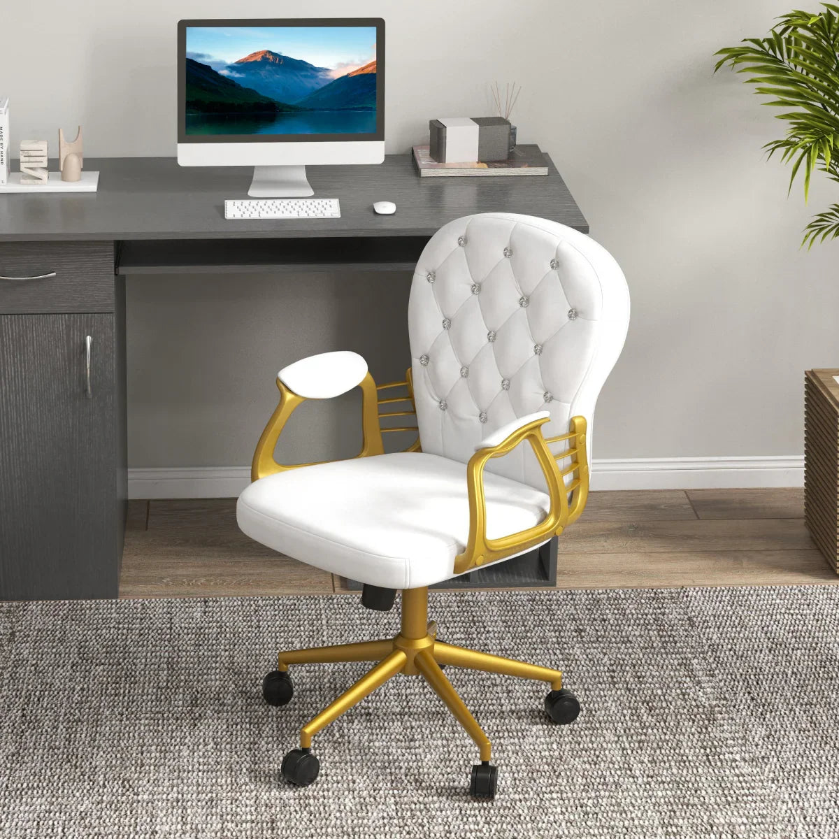 Vinsetto Home Office Chair Button Tufted Desk Chair with Swivel Wheels White - Bert Joseph 