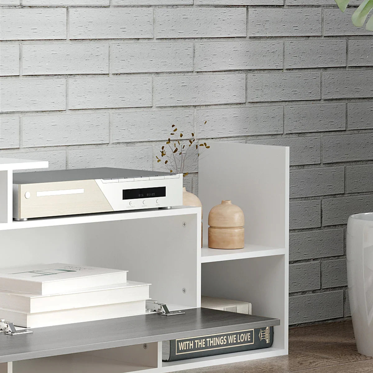HOMCOM TV Cabinet Unit w/ Wall-Mounted Shelf, Open Shelves White and Grey - Bert Joseph 
