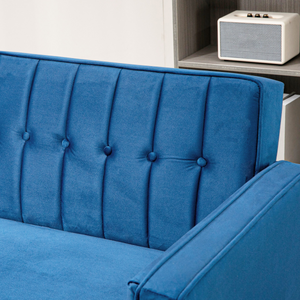 HOMCOM Convertible Sofa Futon Velvet-Touch Tufted Couch Sofa Bed Split Back Blue - Bert Joseph 
