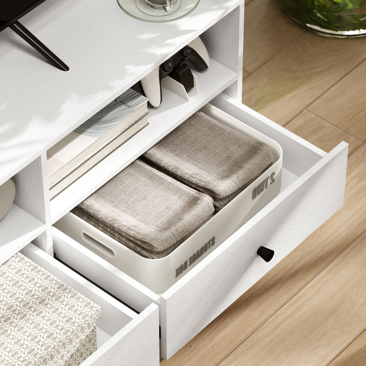 HOMCOM TV Unit, TV Cabinet for up to 75", with Drawers, Shelves, White