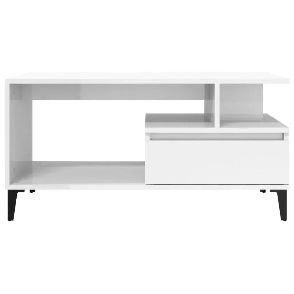 Modern white TV unit with storage shelves and drawer, black legs, Bert Joseph furniture