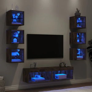 vidaXL 8 Piece TV Wall Units with LED Smoked Oak Engineered Wood - Bert Joseph 