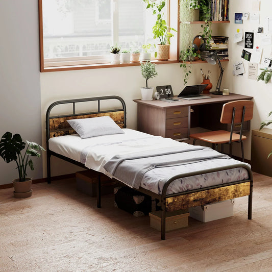 STÅLBRUN Single Bed Frame, brown/black, 90x190 cm - Bert Joseph 