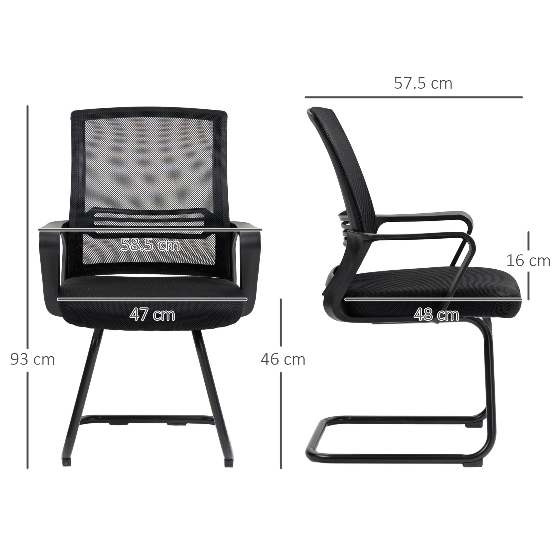 HOMCOM Meeting Office Chair, Mesh Reception Chair with Sled Base, Black