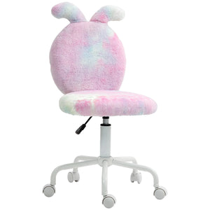 HOMCOM Armless Desk Chair Bunny Vanity Chair with Swivel Wheels Colourful - Bert Joseph 
