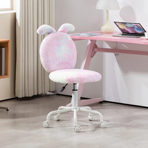 HOMCOM Armless Desk Chair Bunny Vanity Chair with Swivel Wheels Colourful - Bert Joseph 