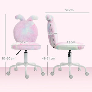 HOMCOM Armless Desk Chair Bunny Vanity Chair with Swivel Wheels Colourful - Bert Joseph 