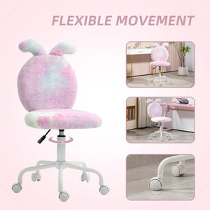 HOMCOM Armless Desk Chair Bunny Vanity Chair with Swivel Wheels Colourful - Bert Joseph 