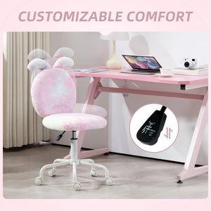 HOMCOM Armless Desk Chair Bunny Vanity Chair with Swivel Wheels Colourful - Bert Joseph 