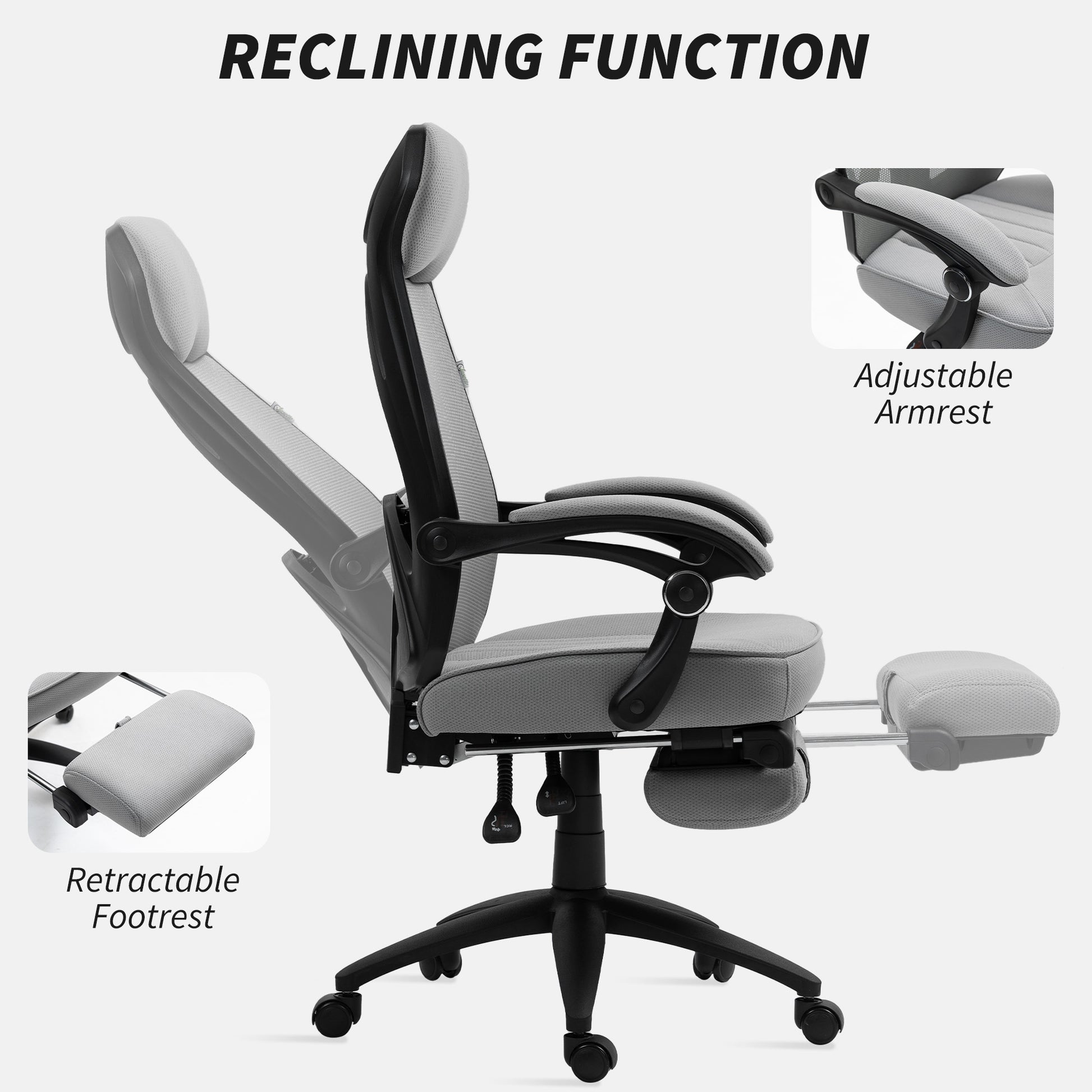 Vinsetto Mesh Swivel Task Chair for Home Office with Footrest Dark Grey