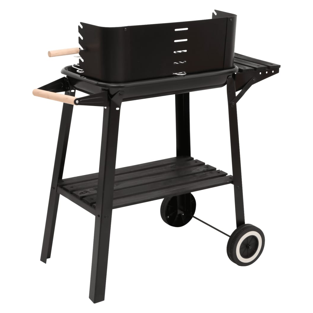 vidaXL Charcoal BBQ Grill with Wheels Black Steel