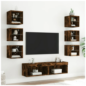 vidaXL 8 Piece TV Wall Units with LED Smoked Oak Engineered Wood - Bert Joseph 