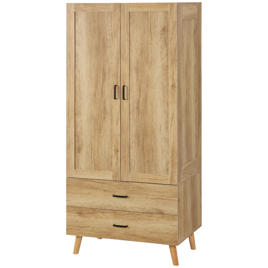 Modern oak wood wardrobe with two doors and drawers, stylish bedroom storage from Bert Joseph