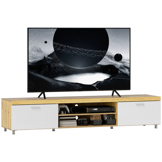 HOMCOM Modern Unit for TV w/ Cabinet Shelf for Living Room - Light Brown - Bert Joseph 
