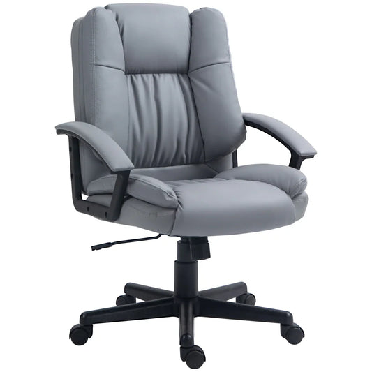 HOMCOM Faux Leather Home Office Chair Mid Back Desk Chair with Arms Light Grey - Bert Joseph 