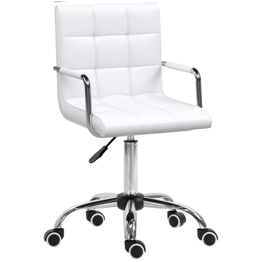 Mid Back PU Leather Home Office Chair Swivel Desk Chair with Arm, Wheel, White - Bert Joseph 