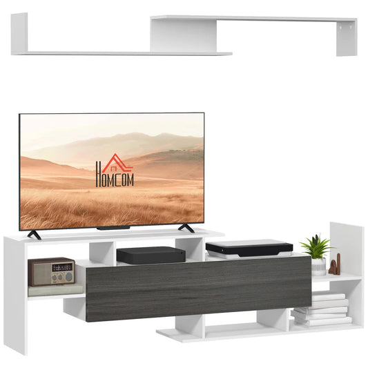 HOMCOM TV Cabinet Unit w/ Wall-Mounted Shelf, Open Shelves White and Grey - Bert Joseph 