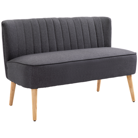 Modern Double Seat Sofa Loveseat Couch Padded Linen Wood Legs, Dark Grey - Bert Joseph 
