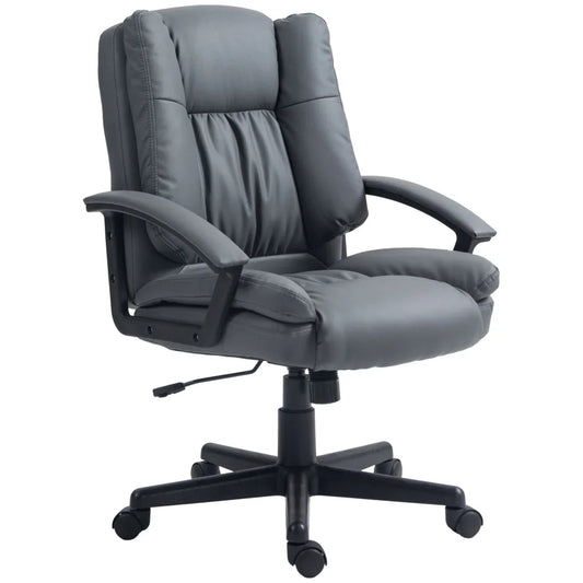 HOMCOM Faux Leather Home Office Chair Mid Back Desk Chair with Arms Dark Grey - Bert Joseph 