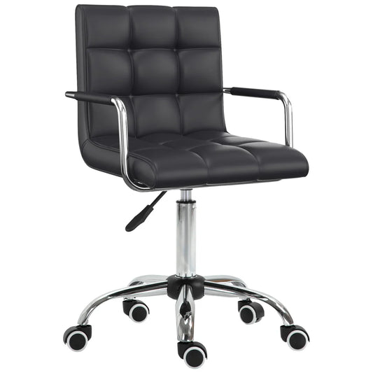 Mid Back PU Leather Home Office Chair Swivel Desk Chair with Arm, Wheel, Black - Bert Joseph 