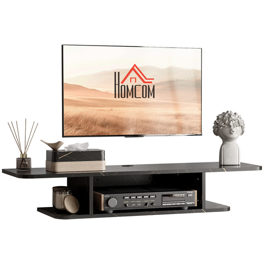 Floating TV Unit Stand Wall Mount Media Console with Storage Shelf, Black