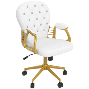 Vinsetto Home Office Chair Button Tufted Desk Chair with Swivel Wheels White - Bert Joseph 