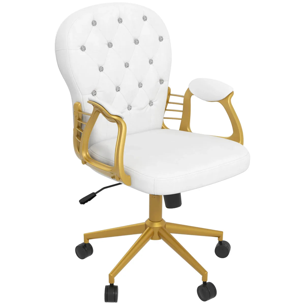 Vinsetto Home Office Chair Button Tufted Desk Chair with Swivel Wheels White - Bert Joseph 
