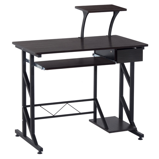 Computer Desk Quality Office Home PC Shelf Tray Wood Station Dark Brown HOMCOM