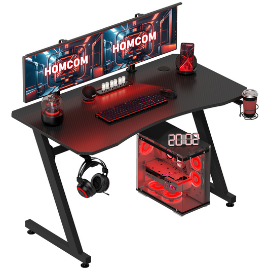 Gaming Desk Steel Frame Cup Headphone Holder Adjustable Feet Home Black