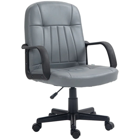HOMCOM PU Leather Office Chair Swivel Home Mid-Back Computer Desk Chair, Grey - Bert Joseph 