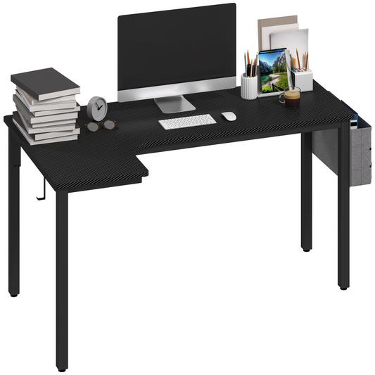 HOMCOM L-Shaped Corner Desk Computer with Fabric Bag and Hooks, Black - Bert Joseph 