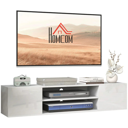 HOMCOM Floating TV Unit for 60" TVs W/ Shelves and Cabinets, White - Bert Joseph 