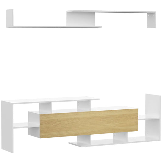 HOMCOM TV Cabinet Unit w/ Wall-Mounted Shelf, Open Shelves White and Natural - Bert Joseph 