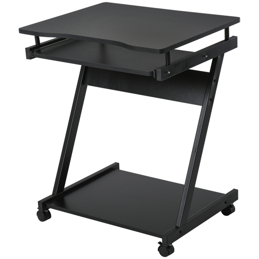 Movable Computer Desk with 4 Moving Wheels Sliding Keyboard Tray Black - Bert Joseph 