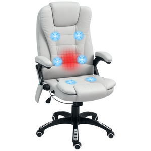 HOMCOM Heated Vibrating Massage Chair with Reclining Function, Light Grey