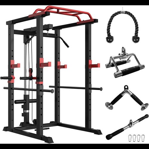 Home Gym sets Multi-functional Power Cage,Home Adjustable Pullup Squat Rack 1000Lbs Capacity Comprehensive Fitness Barbell Rack