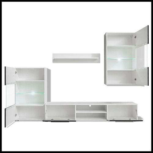 4 pcs Black High Gloss Wall Display Cabinet TV Unit with LED Lighting